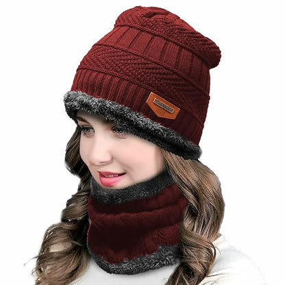 Head & Neck Cap Beanies Combo – Woolen Winter Beanie Cap With Neck Warmer Muffler For Men And Women ₨425