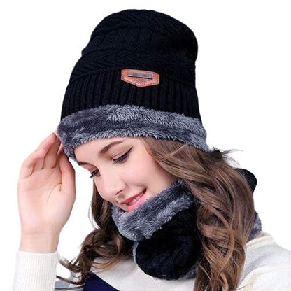 Head & Neck Cap Beanies Combo – Woolen Winter Beanie Cap With Neck Warmer Muffler For Men And Women ₨425