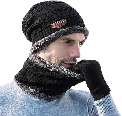 Head & Neck Cap Beanies Combo – Woolen Winter Beanie Cap With Neck Warmer Muffler For Men And Women ₨425