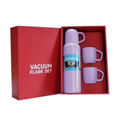 New Shape Vacuum Flask Stainless Steel Bottle With 2 Cups And Gift Box 550 Ml (random Color)