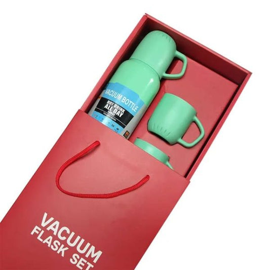 New Shape Vacuum Flask Stainless Steel Bottle With 2 Cups And Gift Box 550 Ml (random Color)