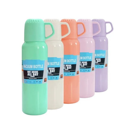 New Shape Vacuum Flask Stainless Steel Bottle With 2 Cups And Gift Box 550 Ml (random Color)