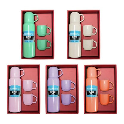 New Shape Vacuum Flask Stainless Steel Bottle With 2 Cups And Gift Box 550 Ml (random Color)